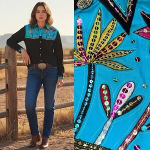 Sandy Starkman Button Up Cowgirl Sequin Shirt Western Rodeo